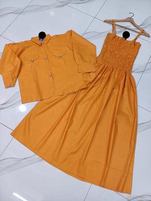 Kaaj Button Coati With Gazer Romper Frock - 2 Pcs Soft Cotton Plain Ensemble