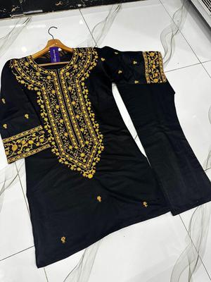 2 Pcs Women's Stitched Embroidered Shirt And Trouser