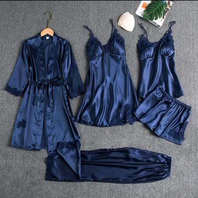 5 Pcs Silk Plain Comfortable And Lightweight Nightwear Set