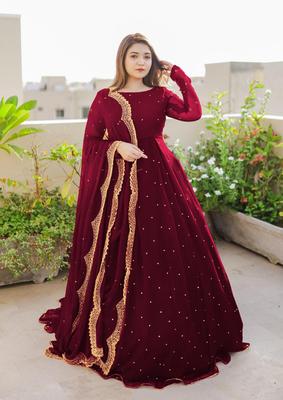 Women's Elegant Embroidered Chiffon Maxi Suit – 3 Pcs