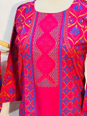 2 Pcs Women's Stitched Linen Block Printed Suit