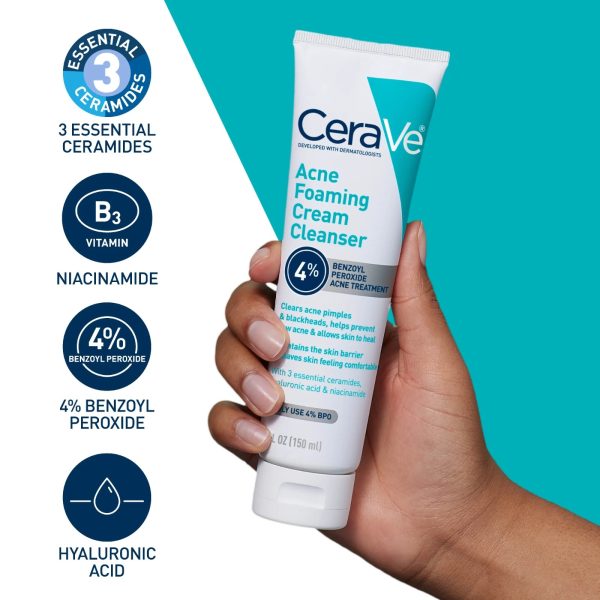 CeraVe Acne Foaming Cream Cleanser – 4% Benzoyl Peroxide Treatment