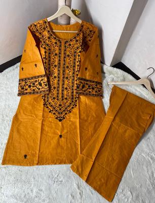 2 Pcs Women's Stitched Embroidered Shirt And Trouser