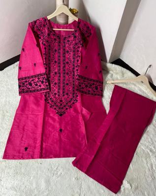 2 Pcs Women's Stitched Embroidered Shirt And Trouser