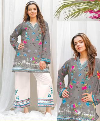 2 Pcs Women's Stitched Printed Co-Ord Set
