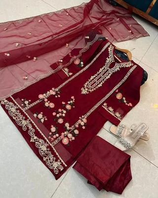 Women’s Stitched Organza Embroidered Suit