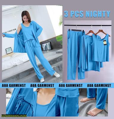 3 Pcs Women's Stitched Plain Night Suit