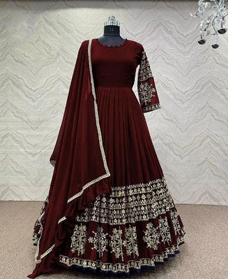 3 Pcs Women's Stitched Shamoz Silk Embroidered Maxi - Black , Maroon , Blue
