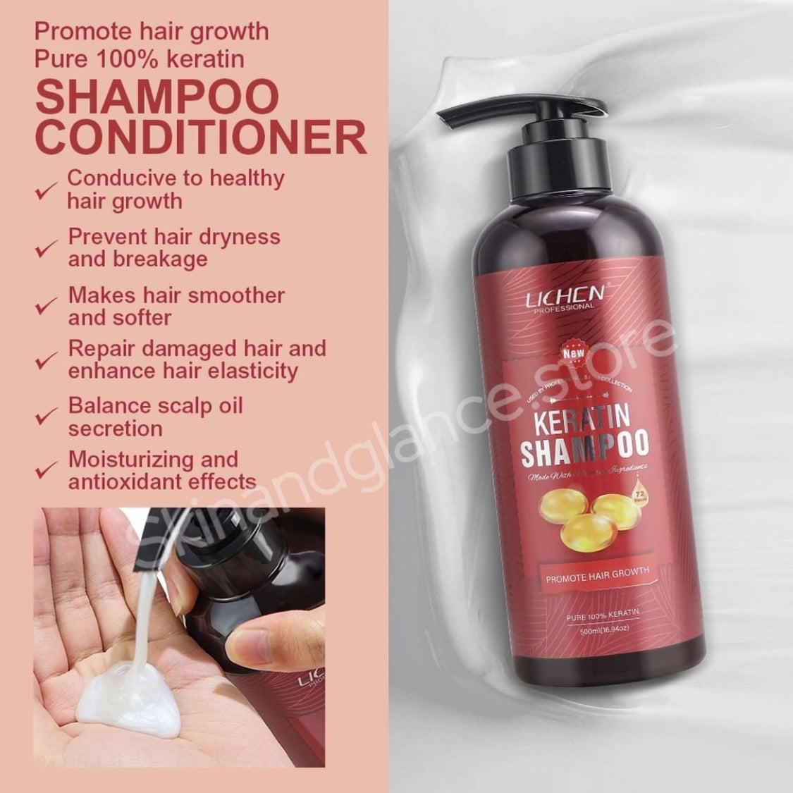 Lichen Keratin Enriched Shampoo 500ml – Sulfate And Paraben Free – Anti Frizz Treatment For Women And Men – Professional Salon Grade Repair Formula With Silk Protein For Dry, Frizzy Damaged And Color Treated Hair – Without Box