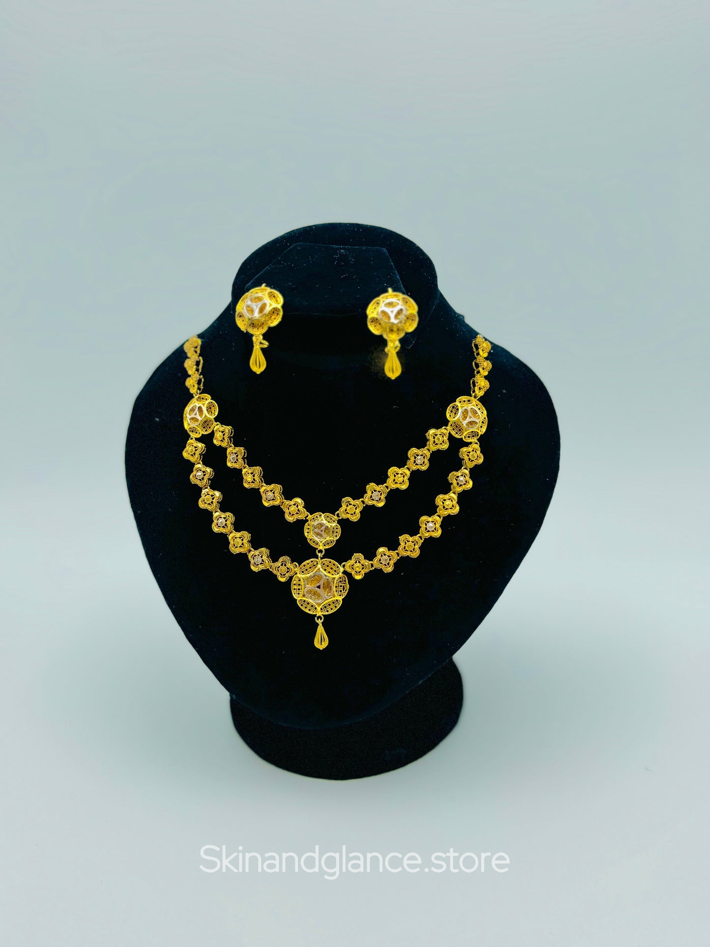 Turkish Necklace and Ear Rings, 24 karat Gold plated (Unique Design)