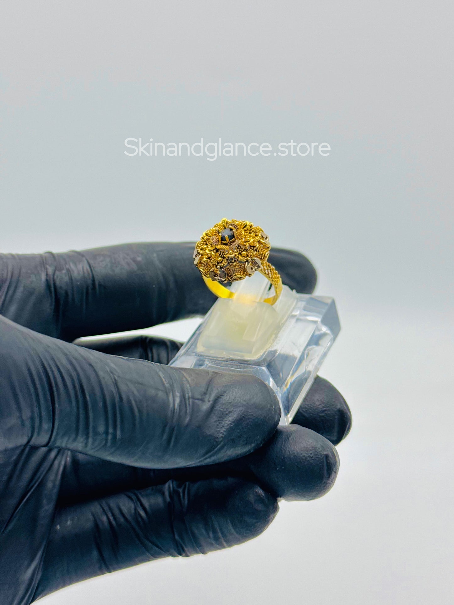 24K Gold-Plated Rings – Everyday Elegance with black dimond