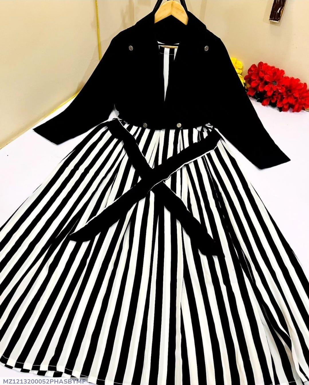 2 Pcs Women's Stitched Linen Striped Maxi