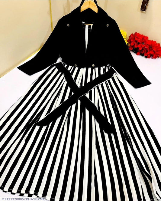 2 Pcs Women's Stitched Linen Striped Maxi