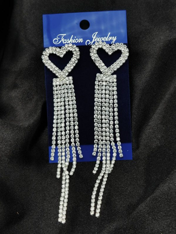 Imported Earrings In Multiple Design | Tarnish-free Diamond-shape, Heart Fringe, Long Heart Fringe, Radiant, Diamond Cascade Design Earrings| Luxury Look Artificial Earrings | Girls Earrings | Women Earrings ( Silver )