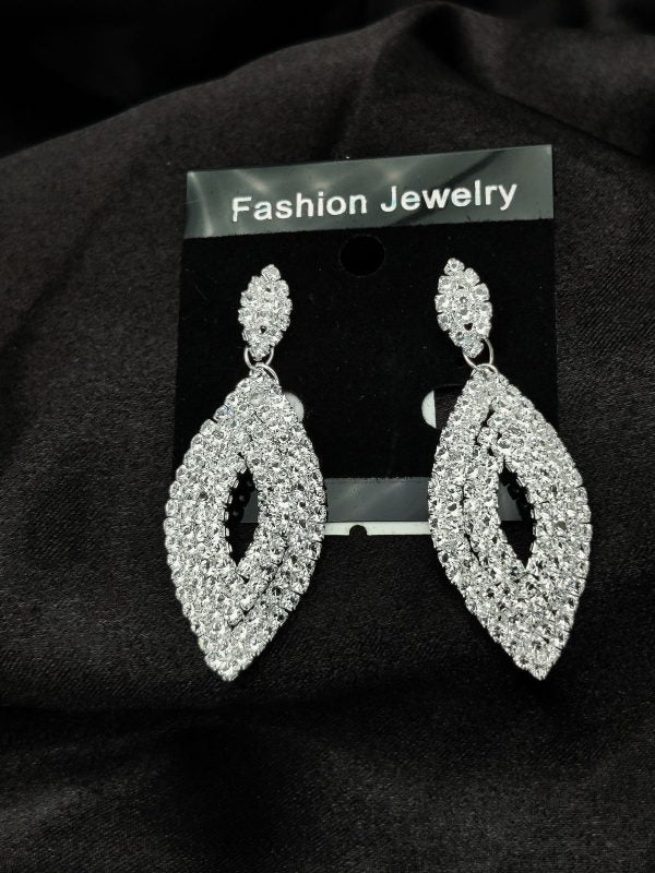 Imported Earrings In Multiple Design | Tarnish-free Diamond-shape, Heart Fringe, Long Heart Fringe, Radiant, Diamond Cascade Design Earrings| Luxury Look Artificial Earrings | Girls Earrings | Women Earrings ( Silver )