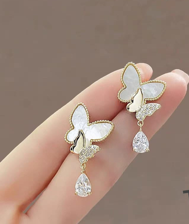 Double Butterfly Hanging Pearl Earings / Earrings Women’s Earrings For Gift / For Girls