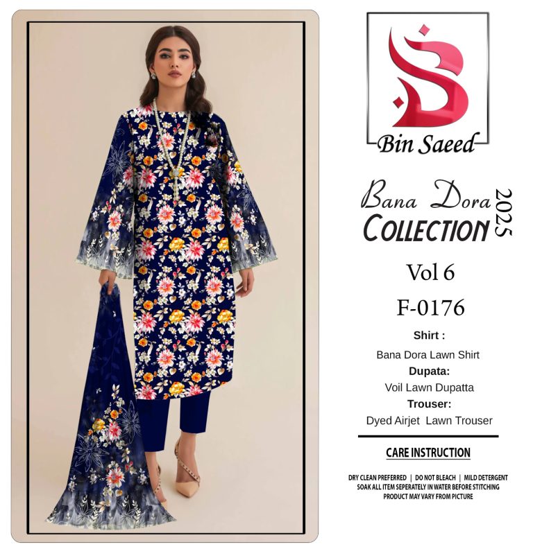 ✨ Binsaeed❤️ Bana Dora 3piece Unstitched Suit Summaer Lawn Collection