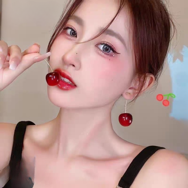 Trendy Korean Cherry Drop Earrings For Women π | Cute Long Stem Minimalist Red Cherry Earrings | Aesthetic Statement Jewelry For Casual & Party Outfits