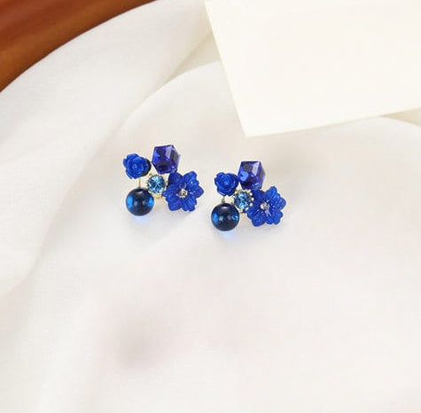 Flower Crystal Korean Earrings – Elegant Women’s Fashion Jewelry In Multiple Colors (black, Blue, Red, Yellow, Green, Sky Blue, Purple, Light Pink, Dark Pink