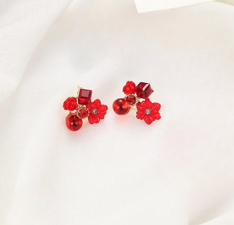 Flower Crystal Korean Earrings – Elegant Women’s Fashion Jewelry In Multiple Colors (black, Blue, Red, Yellow, Green, Sky Blue, Purple, Light Pink, Dark Pink