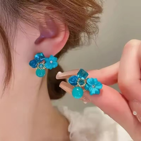 Flower Crystal Korean Earrings – Elegant Women’s Fashion Jewelry In Multiple Colors (black, Blue, Red, Yellow, Green, Sky Blue, Purple, Light Pink, Dark Pink