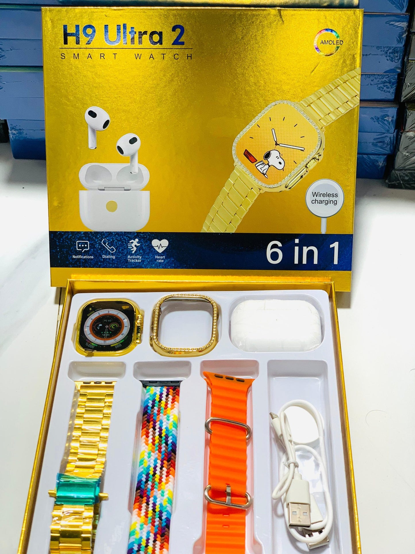H9 Ultra 2 Smart Watch – Original Full Display With Airpods 3 Model Bt, Watch Cover & Straps (6 In 1 Set)