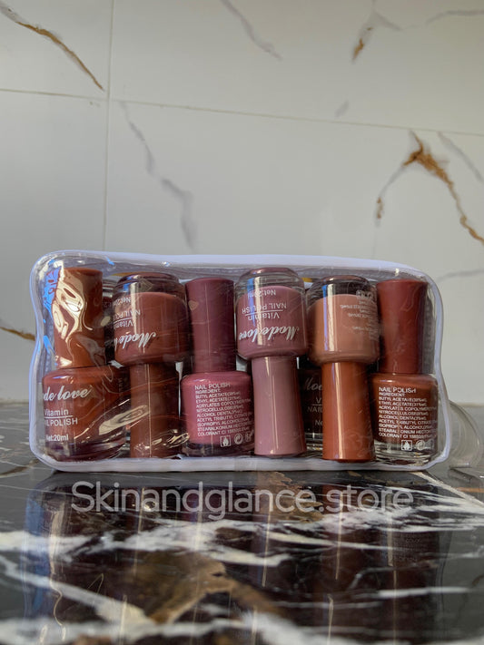 Nude nail paints set of 12 with Pouch included✨  – Long-Lasting, High-Shine Colors