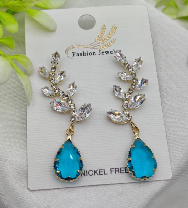 mported Exquisite Crystal Vine Drop Earrings With Blue Gemstone Accent | Girls Earrings