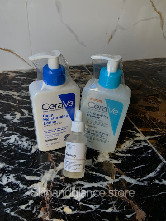 Deal Of 3 (CeraVe Daily Moisturizing Lotion, CeraVe SA Smoothning Cleanser, and The Ordinary Hyaluronic Acid 2% + B5)