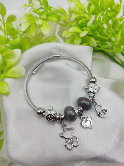 Imported Pandora Charm Bracelet With Elegant Pearl Accents And Cute Charms