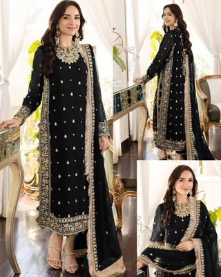 3 Pcs Women’s Stitched Crinkle Chiffon Embroidered Suit