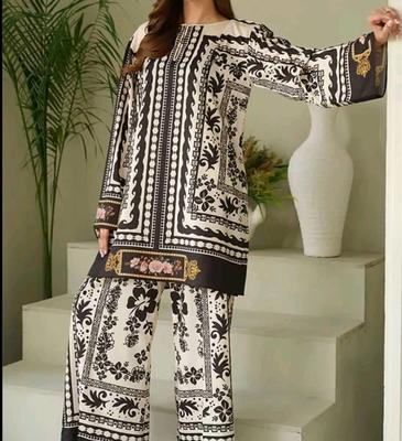 Stylish Women's Stitched Printed Khaddar Shirt and Trouser Set - 2 Pcs