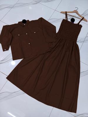 Kaaj Button Coati With Gazer Romper Frock - 2 Pcs Soft Cotton Plain Ensemble