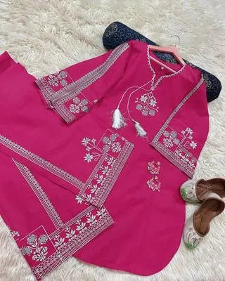 Stylish Women's Stitched Cotton Embroidered 2 Pcs Set - Round Neck Shirt & Trouser.