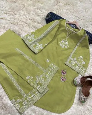 Stylish Women's Stitched Cotton Embroidered 2 Pcs Set - Round Neck Shirt & Trouser.