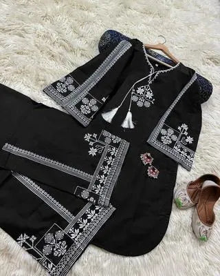 Stylish Women's Stitched Cotton Embroidered 2 Pcs Set - Round Neck Shirt & Trouser.
