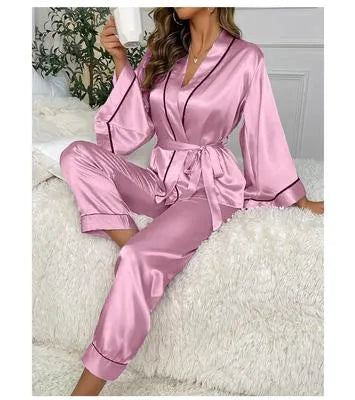 Luxurious Silk Night Suit - 2 Pcs in Elegant Blue | Women's Stitched Comfort