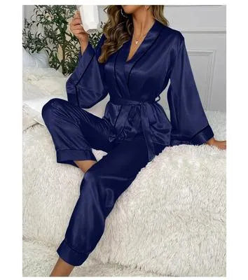 Luxurious Silk Night Suit - 2 Pcs in Elegant Blue | Women's Stitched Comfort