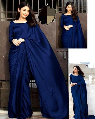 Stitched Saree Set in Rich Purple Shalmose Silk - 2 Pcs Includes Blouse & Petticoat- Differen Colors