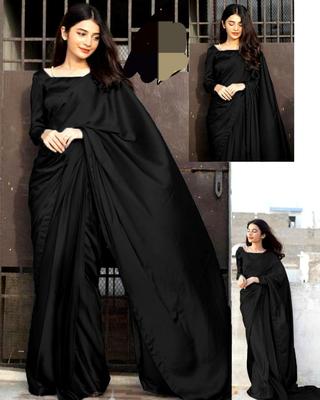 Stitched Saree Set in Rich Purple Shalmose Silk - 2 Pcs Includes Blouse & Petticoat- Differen Colors