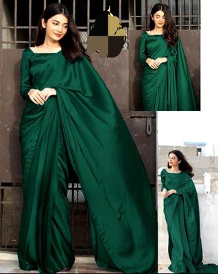 Stitched Saree Set in Rich Purple Shalmose Silk - 2 Pcs Includes Blouse & Petticoat- Differen Colors