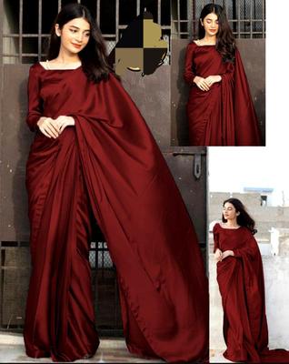 Stitched Saree Set in Rich Purple Shalmose Silk - 2 Pcs Includes Blouse & Petticoat- Differen Colors