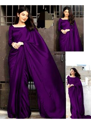 Stitched Saree Set in Rich Purple Shalmose Silk - 2 Pcs Includes Blouse & Petticoat- Differen Colors