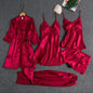 5 Pcs Silk Plain Comfortable And Lightweight Nightwear Set