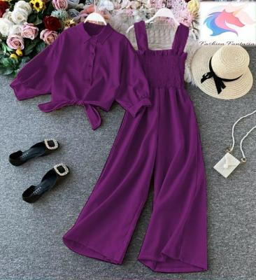 2 Pcs Women's Stitched Plain Shirt And Trouser