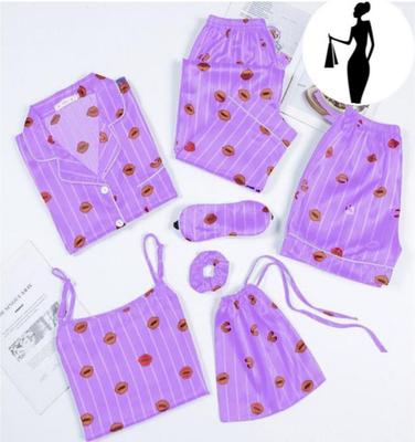 5 Pcs Women's Stitched Silk Printed Night Suit