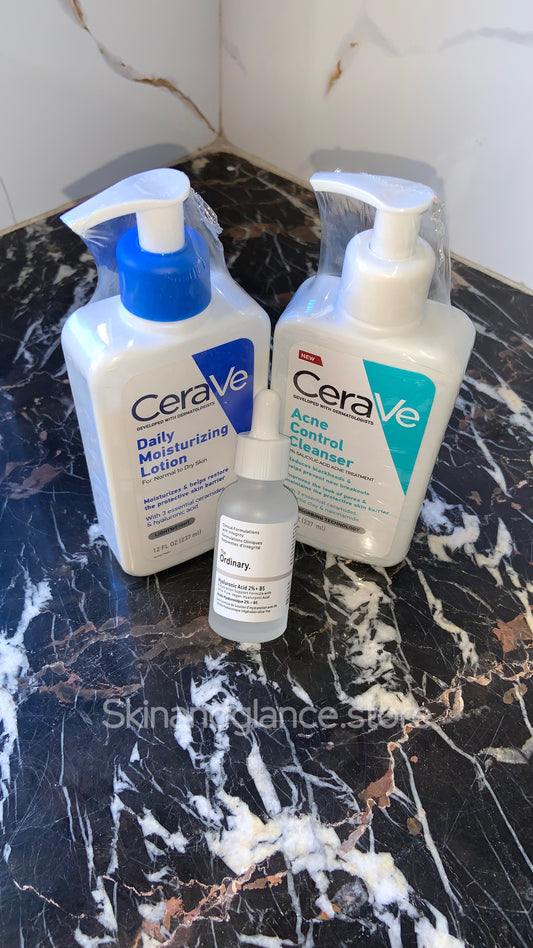 Deal of 3 (CeraVe Daily Moisturizing Lotion, CeraVe Acne Control Cleanser and The Ordinary Alpha Arbutin 2% + HA)