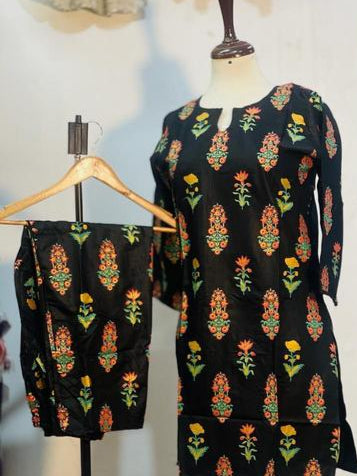 2 Pcs Women's Stitched Linen Block Printed Suit