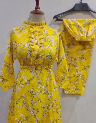 2 Pcs Women's Stitched Printed Frock And Trouser