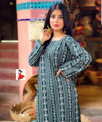 2 Pcs Summer Printed Linen Stitiched Suit